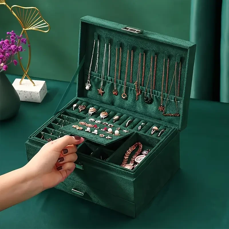 Dark Green Luxury Jewelry Storage Box