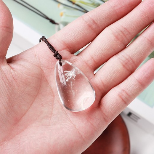 Natural White Crystal Drop-shaped Polished Rough Stone Pendant Necklace