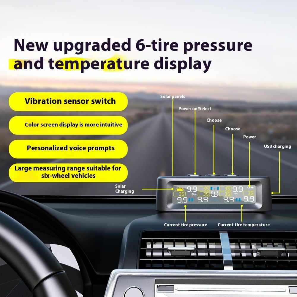 T12 Six-wheel Tire Pressure Monitoring Solar TPMS External RV Truck Built-in