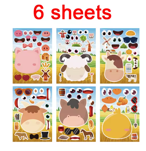 Cute Farm Animal Stickers DIY Make A Face Stickers Sheets for Kids Toddlers Boys Girls Party Favors Supplies Activities Crafts