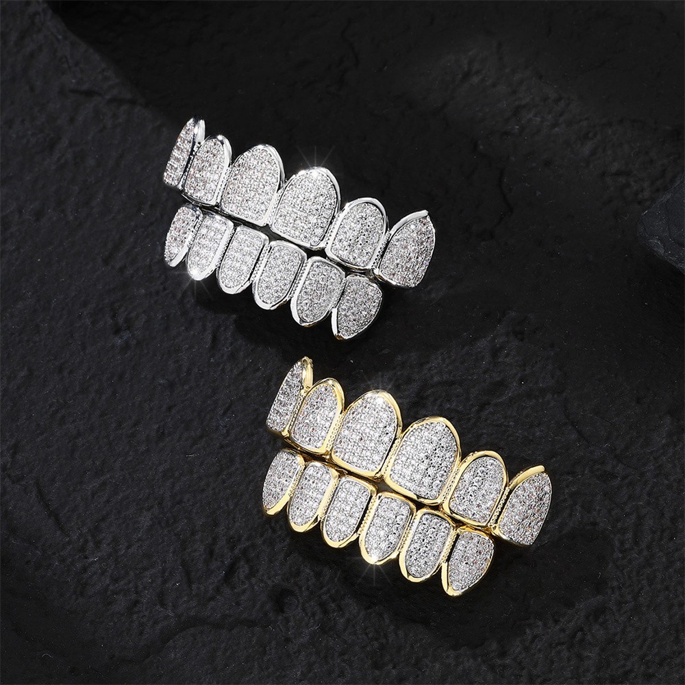 Feel Style Cool Teeth Grillz Set for Unisex  Cubic Zirconia Stone Top & Bottom Grillz,