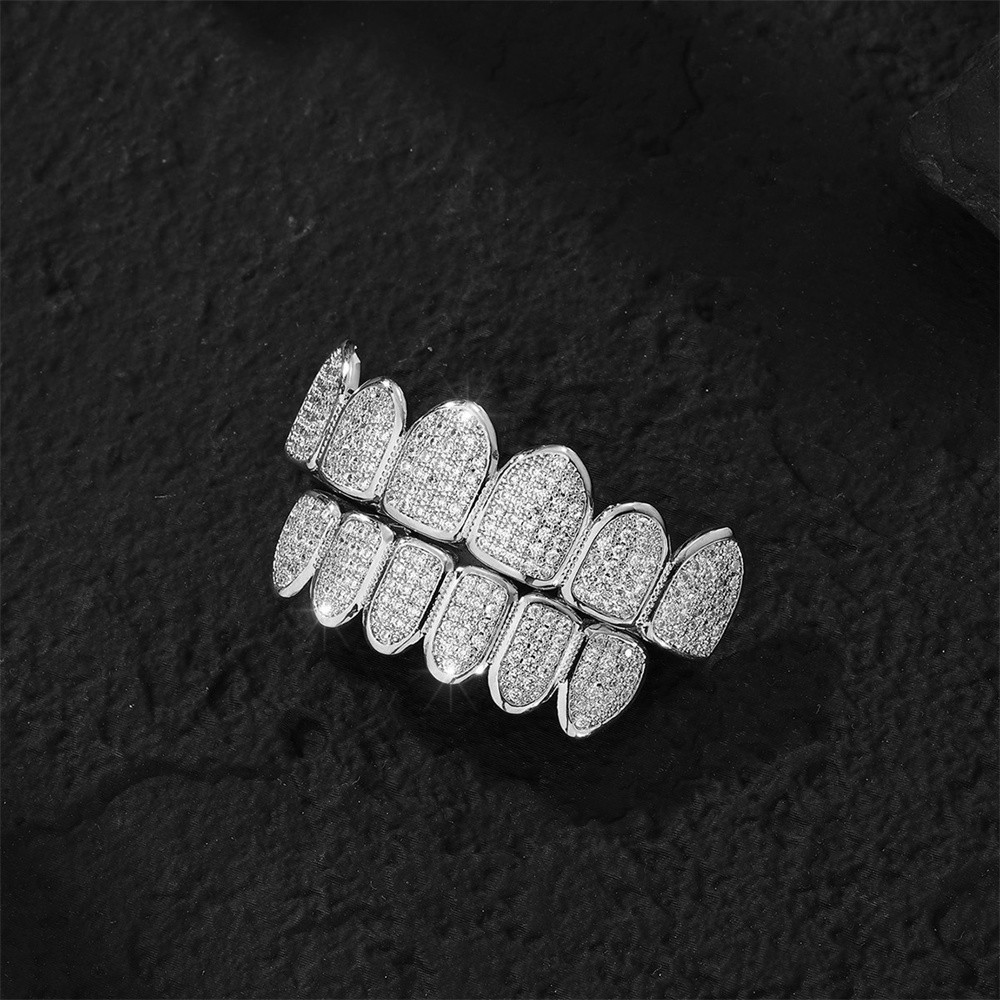 Feel Style Cool Teeth Grillz Set for Unisex  Cubic Zirconia Stone Top & Bottom Grillz,