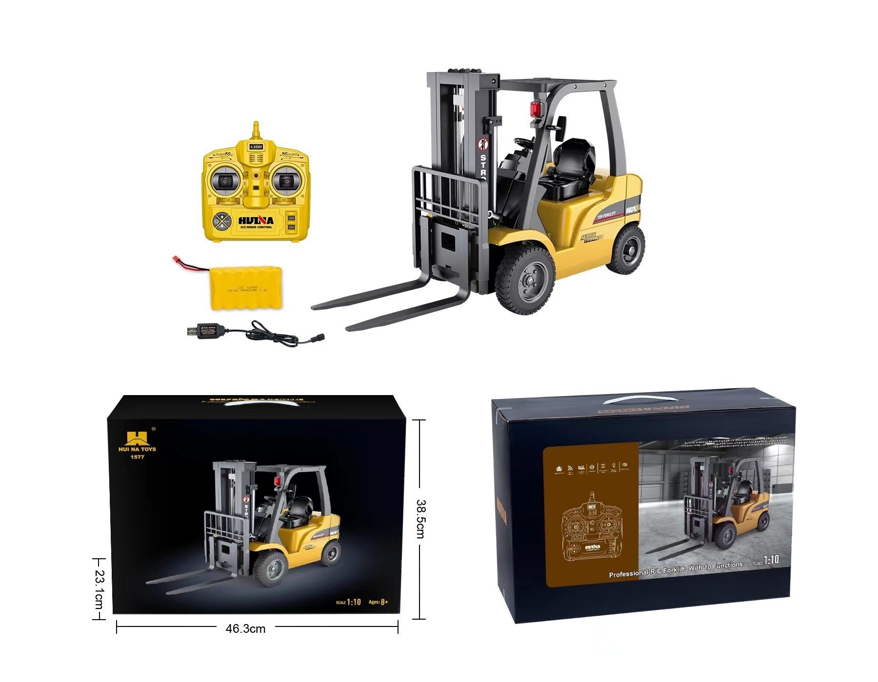 RC Alloy Forklift, HUINA 1577, 1:10, 2.4G, Rechargeable