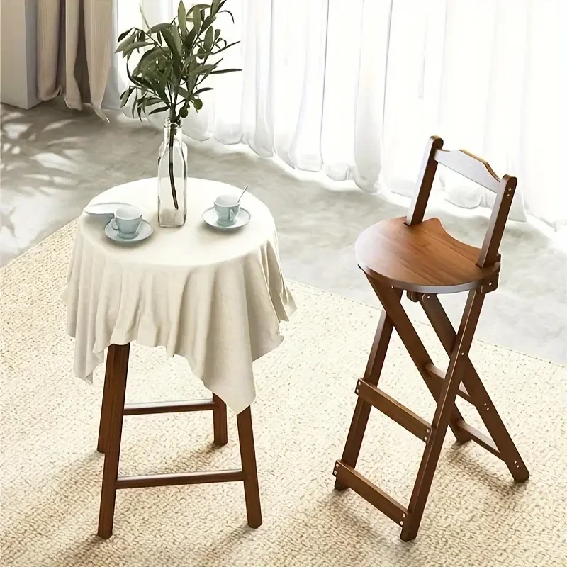 Portable Bamboo Bar Stool with Backrest and Foot Pedal