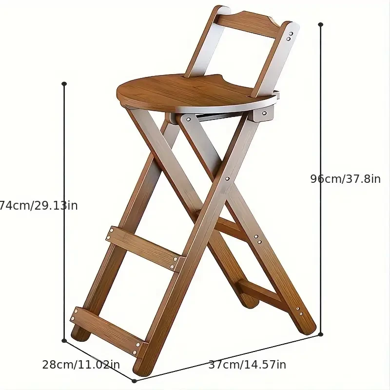 Portable Bamboo Bar Stool with Backrest and Foot Pedal