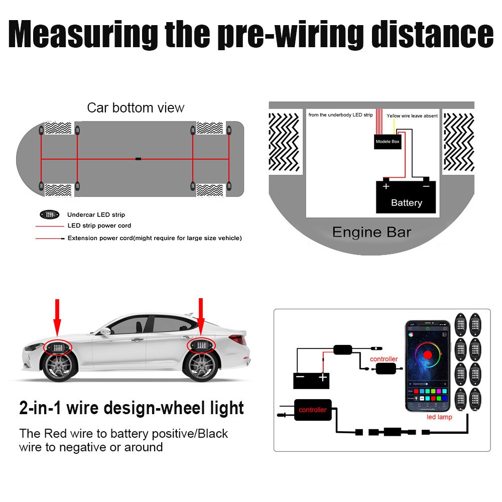 RGB LED Rock Lights 4/6/8 in 1 Car Chassis Light for Jeep