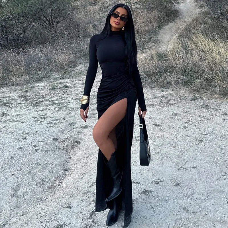 Women's Fashion Slim Fit Slit Pleated Dress