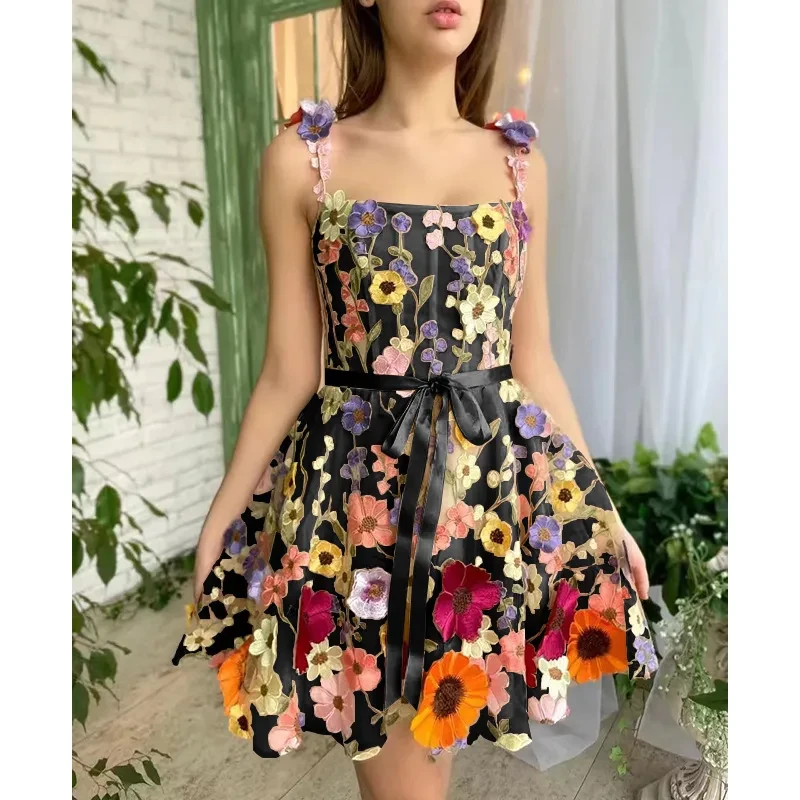 Three-dimensional Flower Embroidery Dress For Women