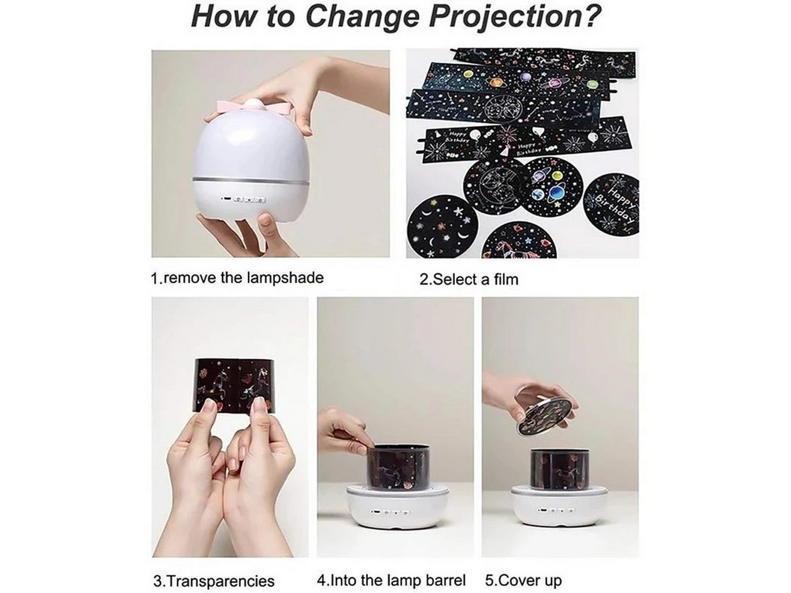Projector Light, Rechargeable, 360 Rotation, 12 Scenes, with Music Box