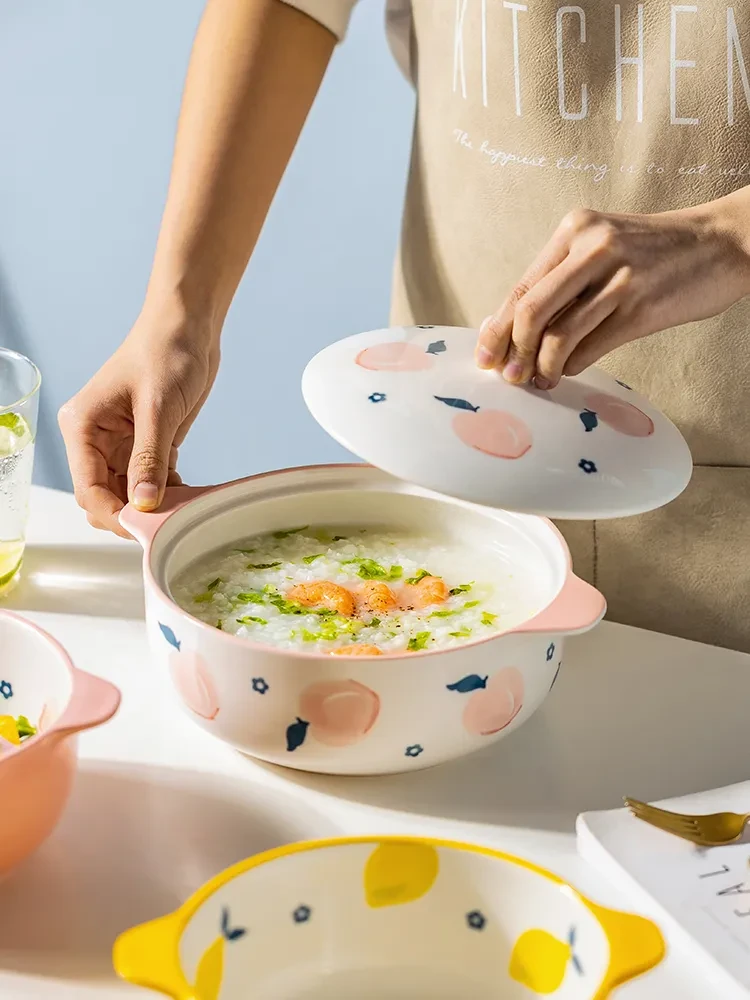 Ceramic Double-ear Large Soup Bowl Anti-scalding Instant Noodle Bowl