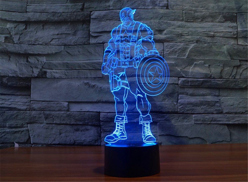Captain America 3D Night Lamp LED Light, Power By USB, 7 Changeable color