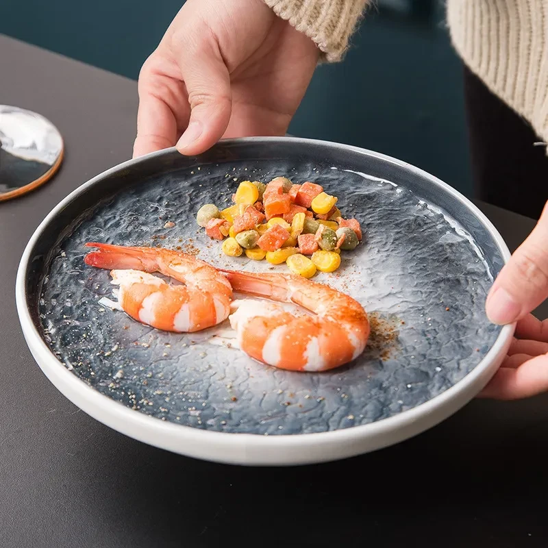 Nordic Net Red Ceramic Steak Round Flat Plate Home Creative Dish Plate
