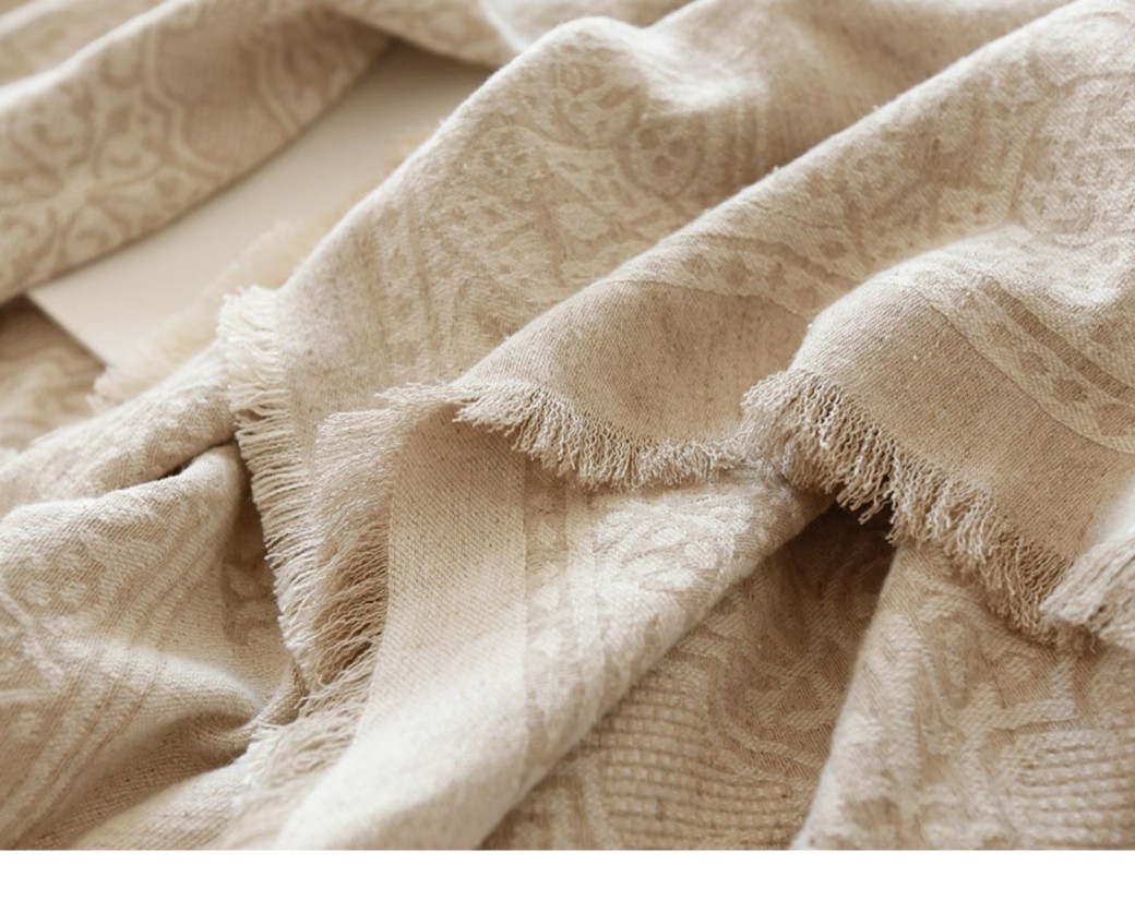 Jacquard Linen Cotton Bamboo Fiber Burrs Tassels Cover Blanket Sofa Tablecloth