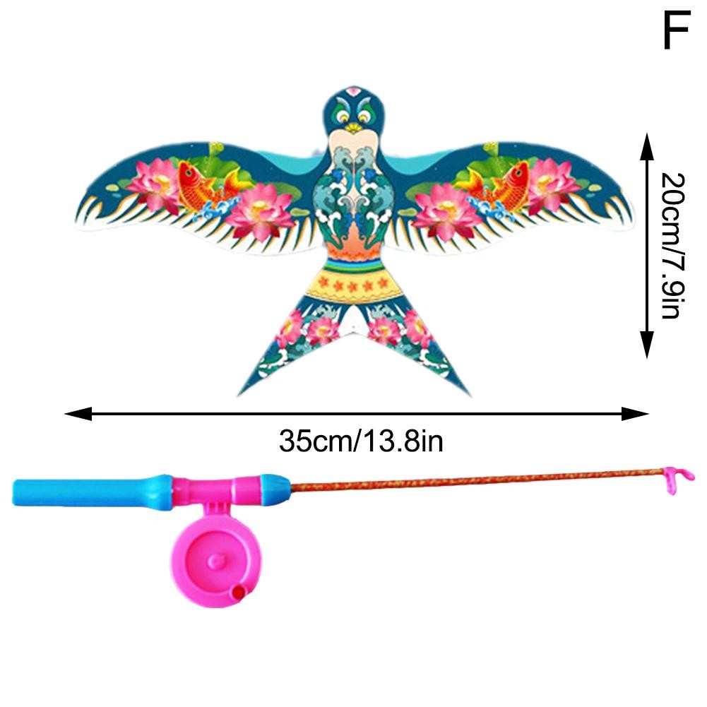 Childrens Kite Toy Cartoon Eagle & Butterfly Foldable Mini Kite with Hand Brake & Fishing Rod