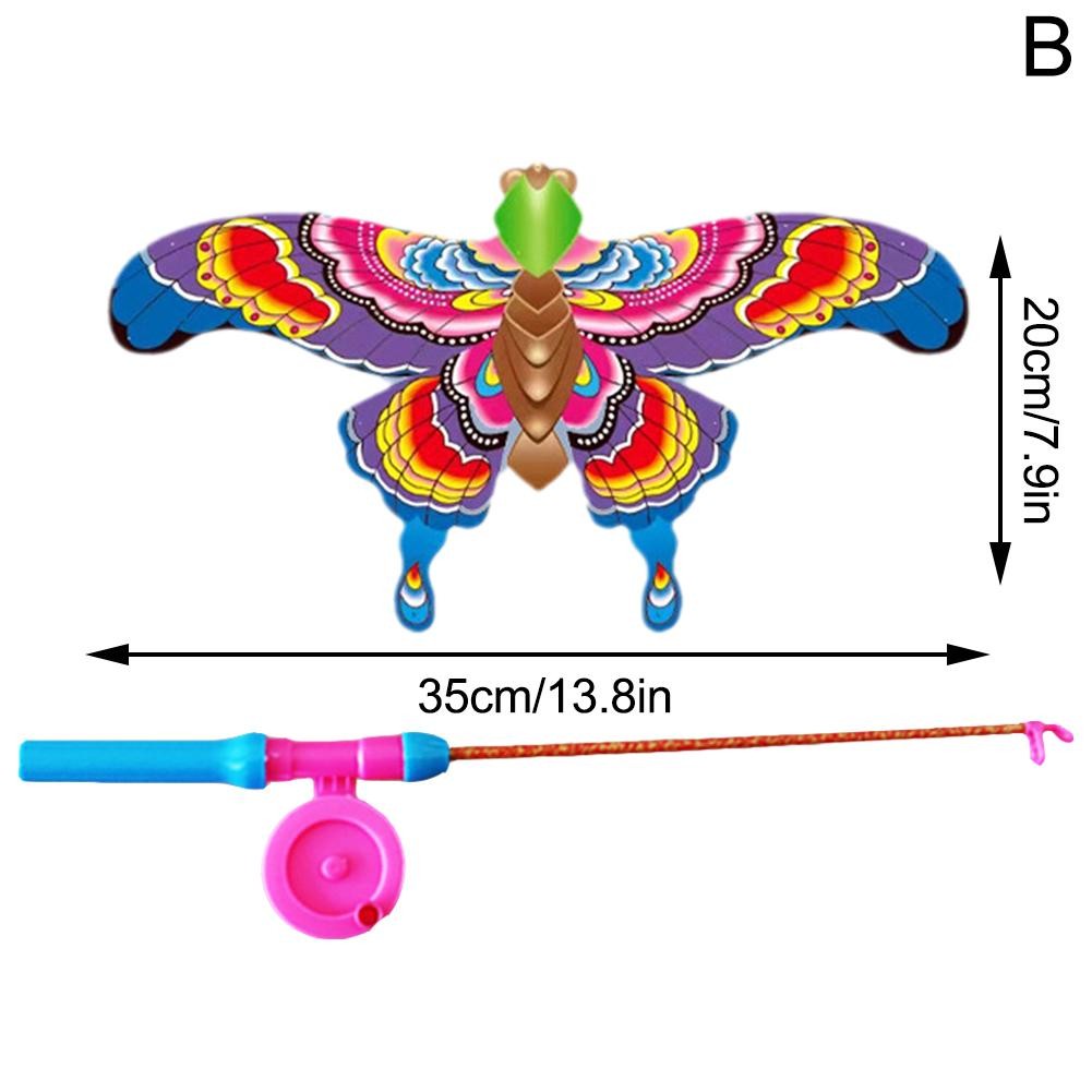 Childrens Kite Toy Cartoon Eagle & Butterfly Foldable Mini Kite with Hand Brake & Fishing Rod