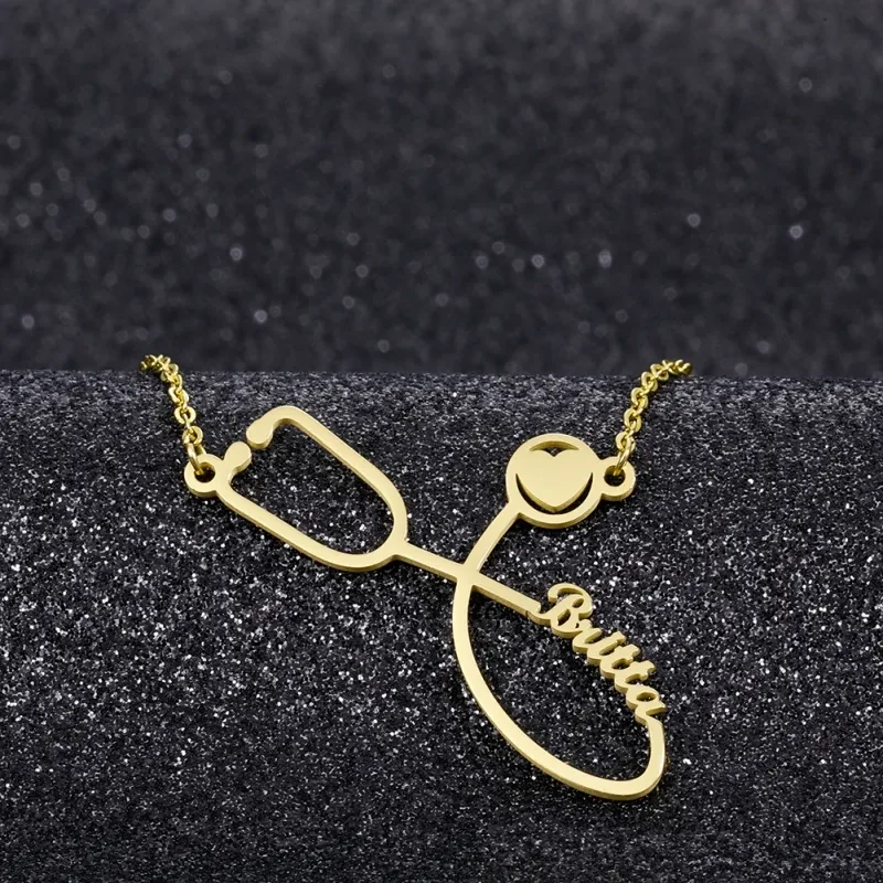 Customized Stainless Steel Stethoscope Name Necklace for Women Jewelry Gift