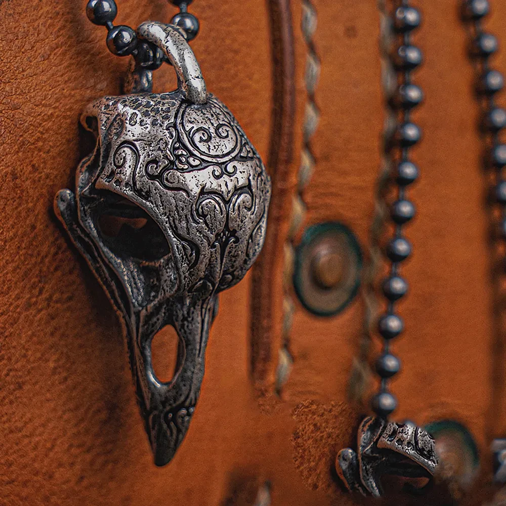 S925 Silver Crow Skull Necklace Pendant Unique Pendant