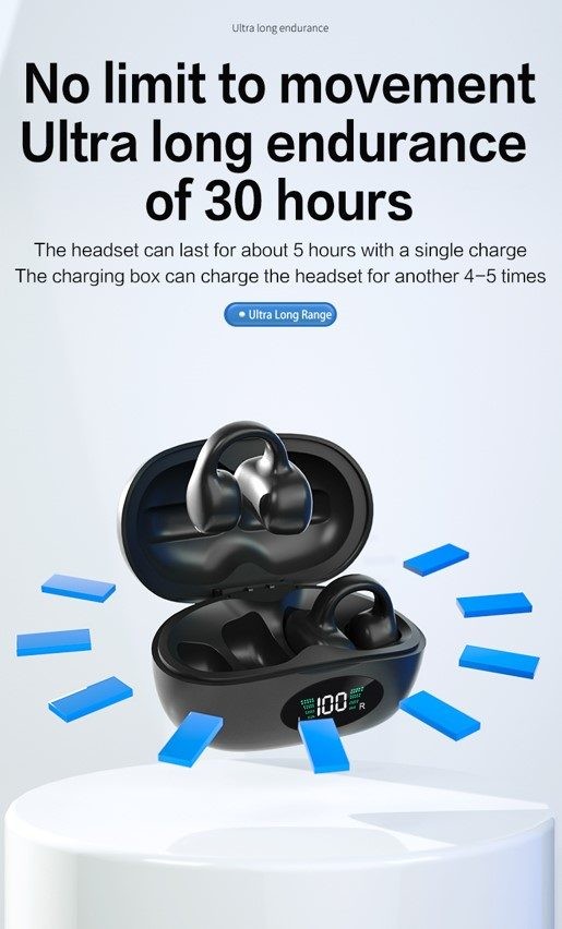 Ear Clip Earphone. HiFi Sound, Bluetooth, Black