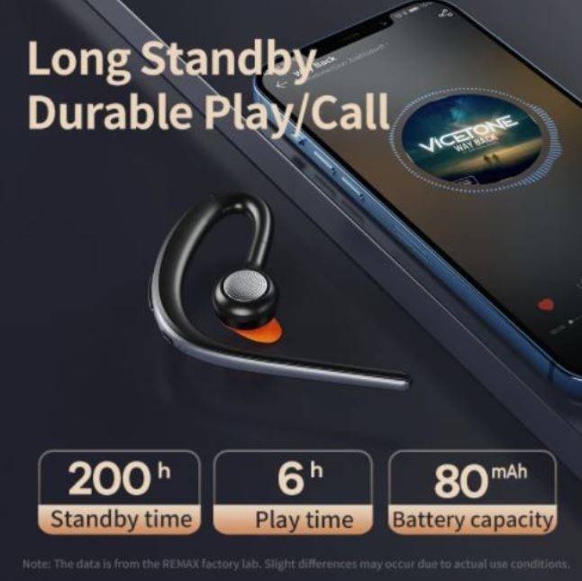 Wireless Earhook Headset For Noise-Reduced Calls, Remax Brand