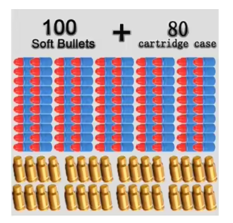80Shells And 100 Soft EVA Bullets For Toy gun Glock Colt 1911 Shooting Game For Kids Boys
