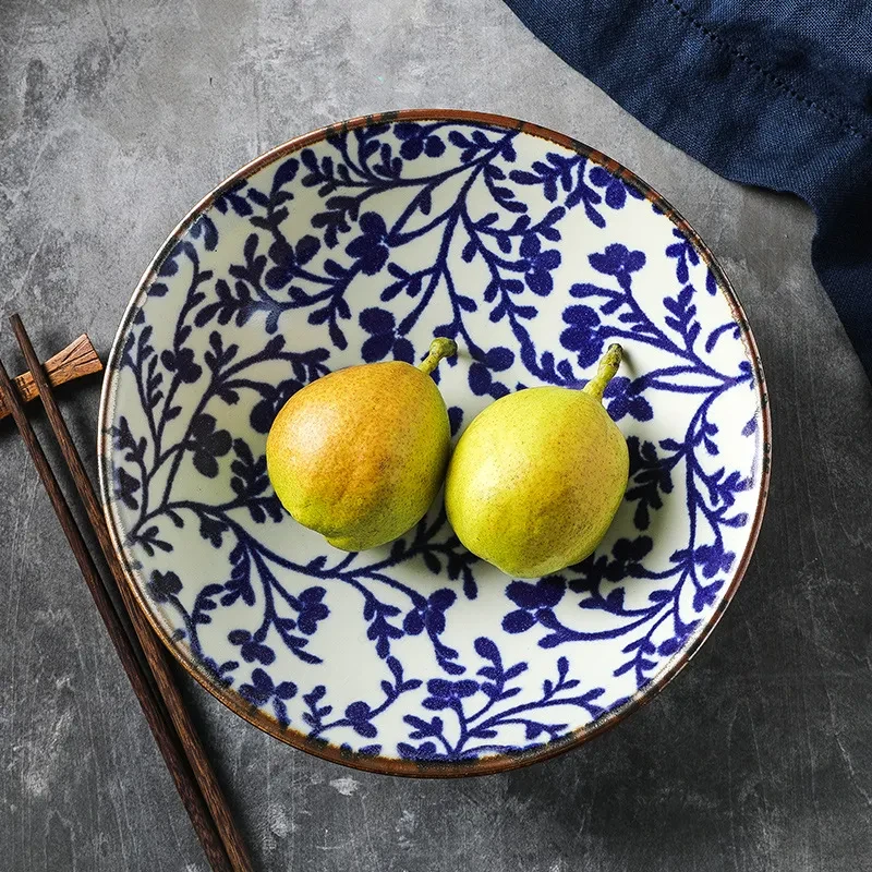 Japanese Thread Homemade Underglaze Retro Ceramic Bowl