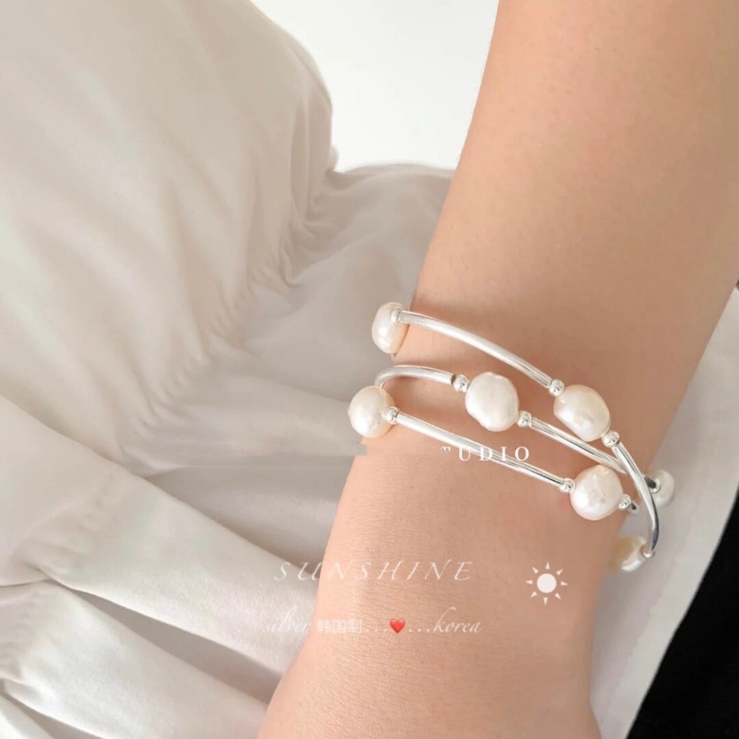 S925 Sterling Silver Baroque Pearl Bracelet