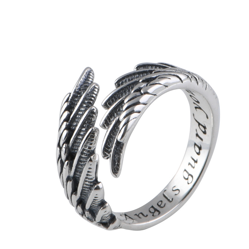S925 Silver Feather Wings Open Ring For Men And Women