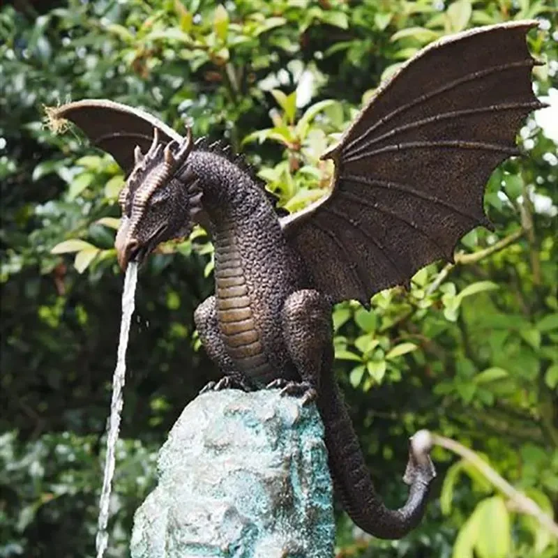 Resin Water Spray Dragon Simulation Dinosaur Sculpture Ornaments Garden Decoration Ornaments