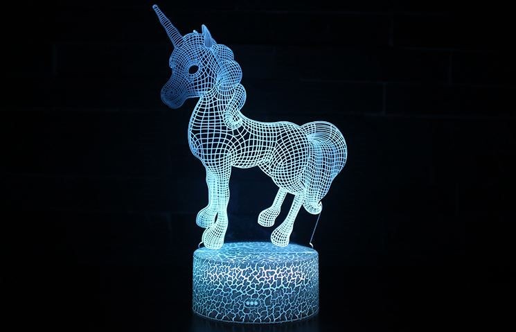 Unicorn 3D Night Lamp LED Light, Power By USB, 7 Changeable colors