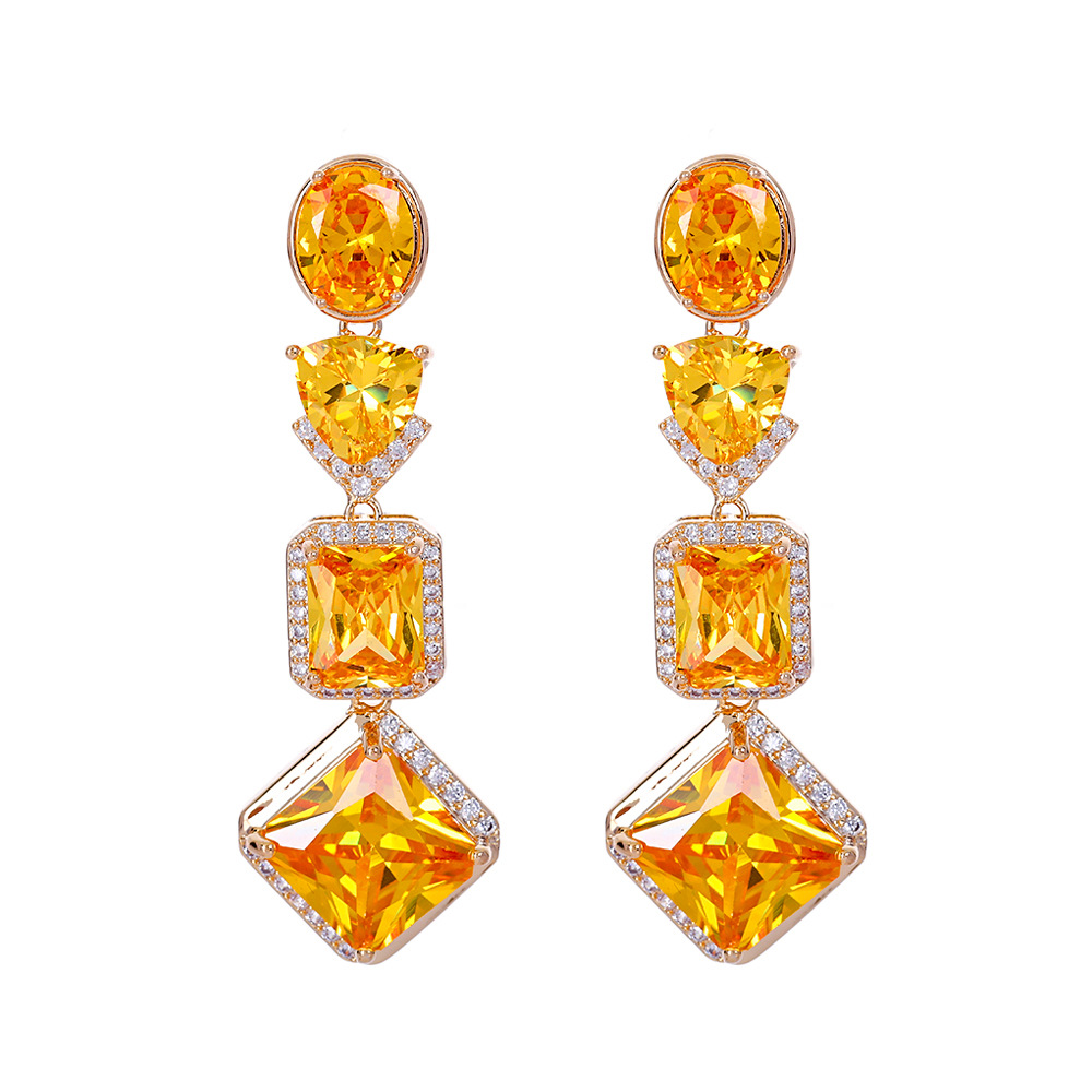 Tassel Geometric Water Drop Color Zircon 18K Gold Luxury Niche Temperament S925 Silver Stud Earrings