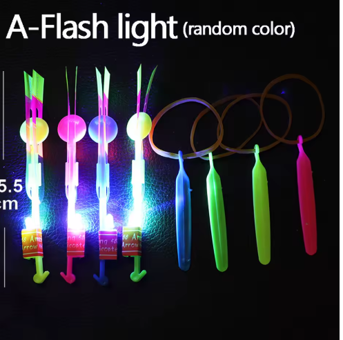 Led Light Arrow Helicopter Slingshot ejection Flying Toy Kids Adult Mini Flying Toy Blue/Flash Light Rubber Band Catapult Toys