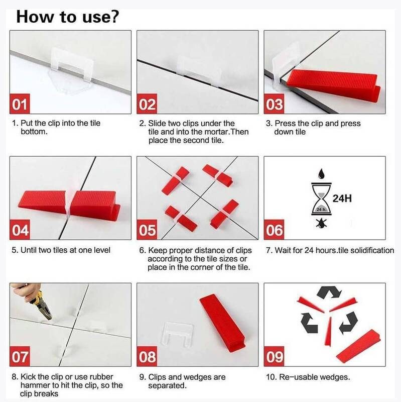 Clips Tile Leveling System Kit Floor Wall Spacer Tiling Tool Set 3mm