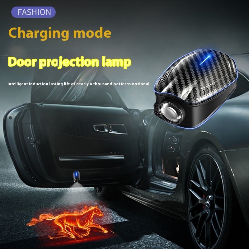 Carbon Fiber Pattern Courtesy Lamp Car Infrared Induction Wireless Door Light