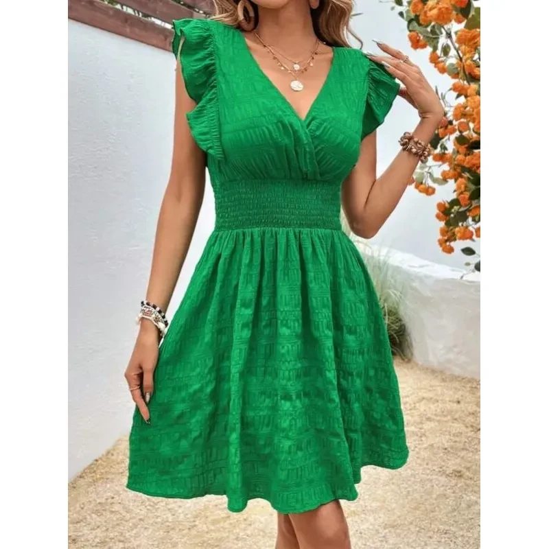 V-neck Pleated Dress European And American Style