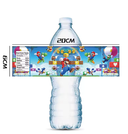 Cartoon Game Super Bros Water Bottle Label Birthday Decoration Marios Sticker Decals DIY Bottle Water Cups Toys for kids Gifts