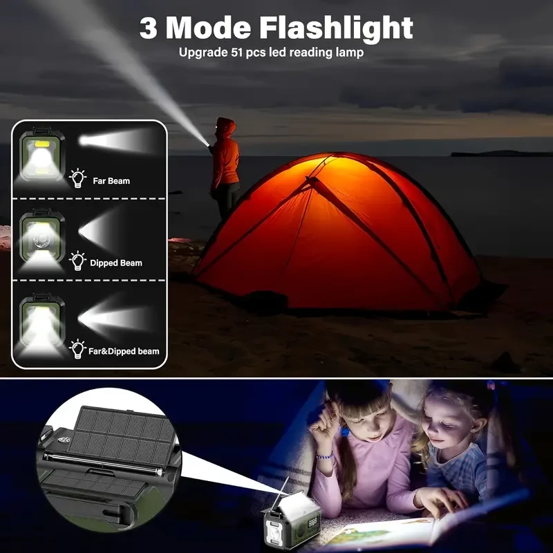 12000mAh Emergency Weather Radio - Solar & Hand Crank Portable Radio