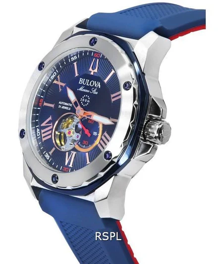 Bulova Marine Star Open Heart Blue Dial Automatic Diver's 98A282 200M Men's Watch