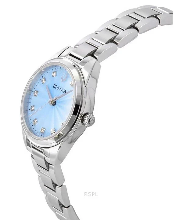 Bulova Sutton Diamond Accents Stainless Steel Light Blue Dial Quartz 96P250 Women's Watch