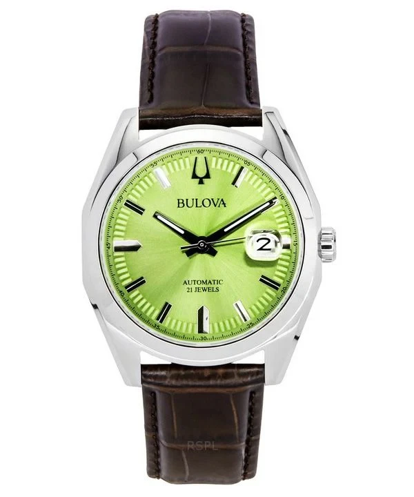 Bulova Surveyor Leather Strap Green Dial Automat
