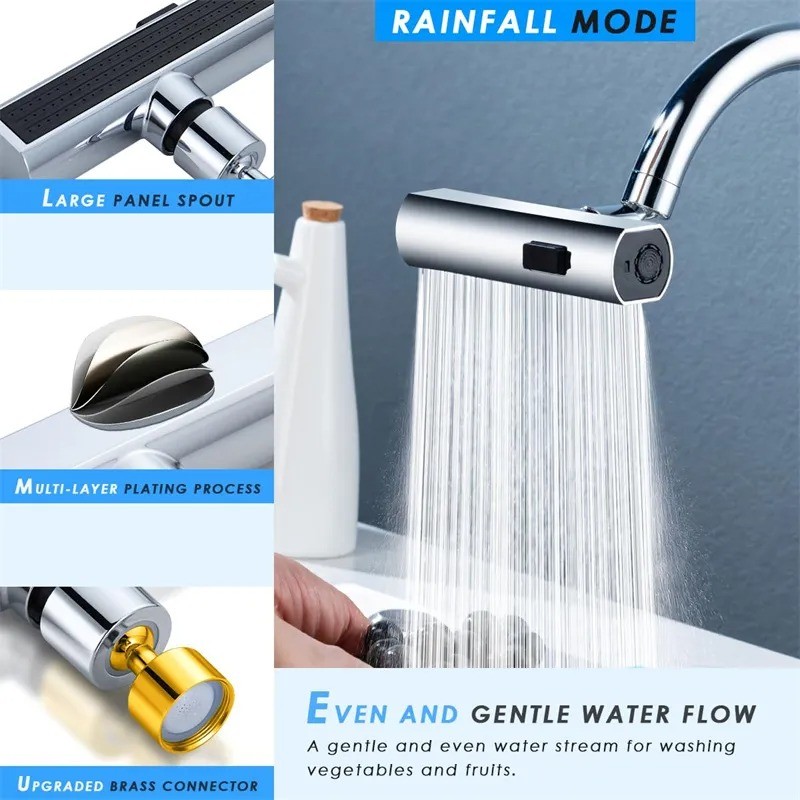 Universal Rotating Waterfall Kitchen Faucet Bubbler