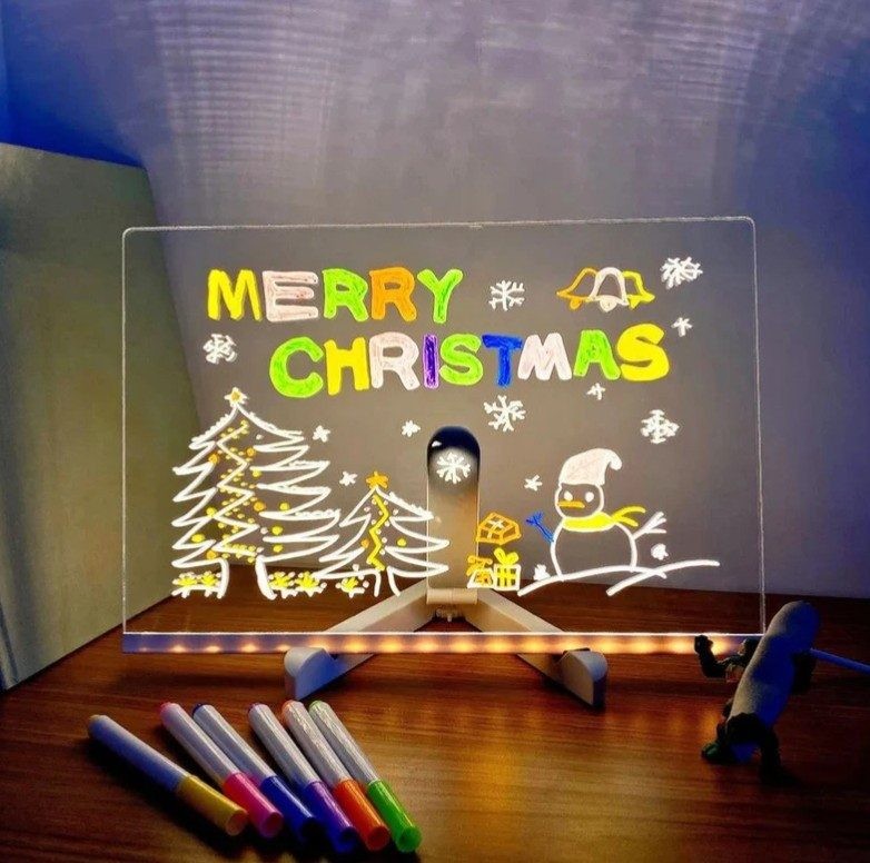 LED Note Board with Colors, Acrylic Dry Erase Board with 7 Colorful Pens