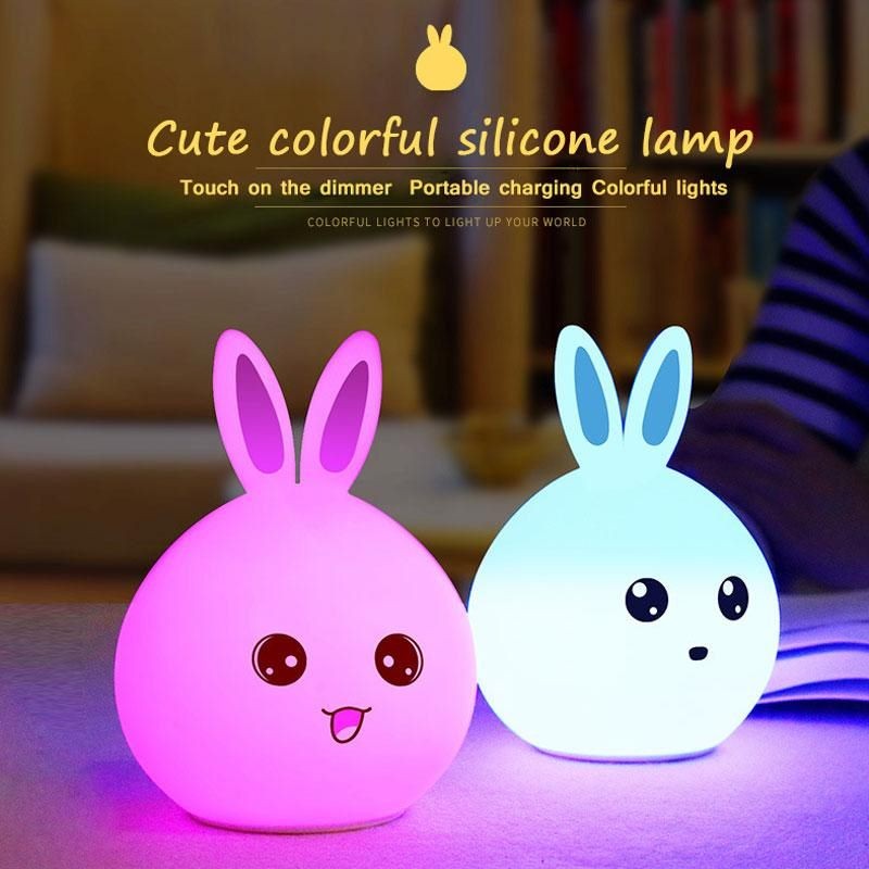 Lovely Rabbit Silicone Lamp - USB Rechargable, Colorful light