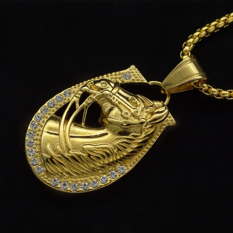 Golden Horsehead Necklace Pendant