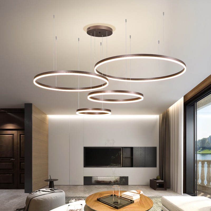2023 Modern LED Chandelier - Brushed Rings Ceiling Mounted Lamp (Gold & Coffee)