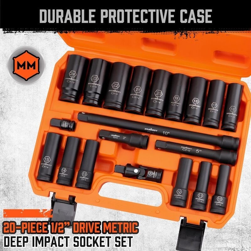 HORUSDY Deep Socket Set 1/2" Drive Extension Bars Adapter