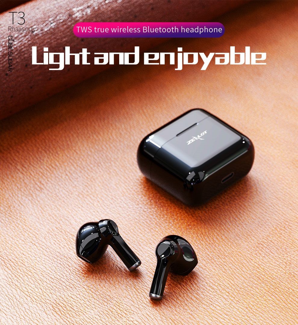 Zealot T3 TWS Wireless Earbuds, Noise Canceling, High Quality Sound, Black