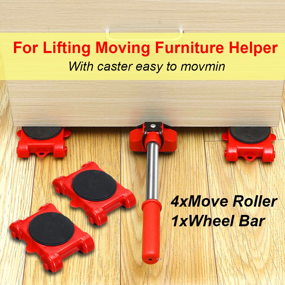 5Pcs Heavy Duty Furniture Lifter Mover Roller with Wheel Bar - Moving Device and Lifting Helper