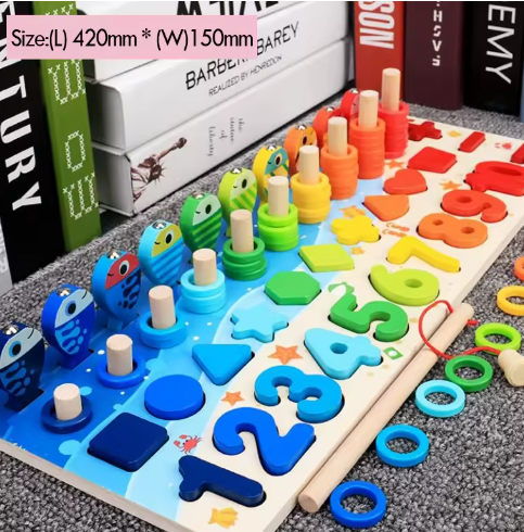 Kids Montessori Math Toys For Toddlers Educational Wooden Puzzle Fishing Toys Count Number Shape Matching Sorter Games Board Toy