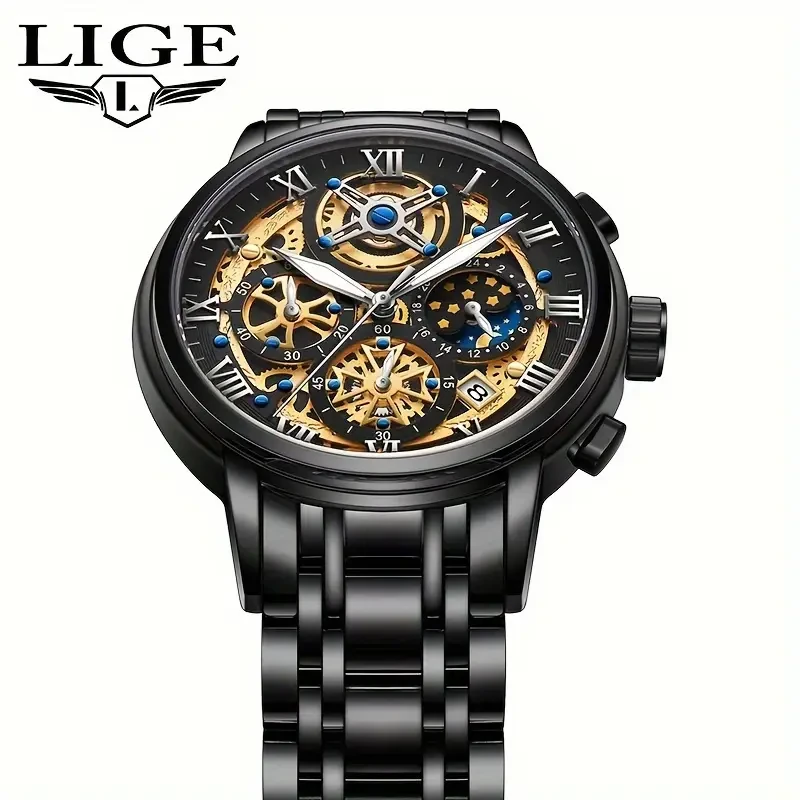 LIGE Noble Luxury Business Men's Watch Stainless Steel Strap