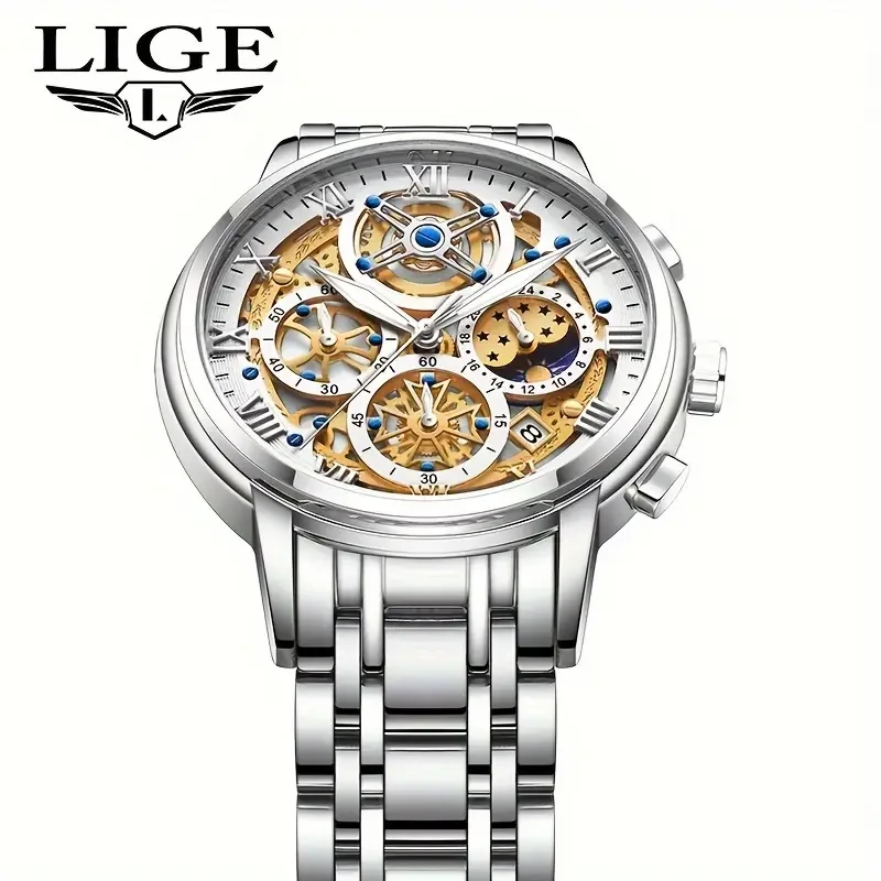 LIGE Noble Luxury Business Men's Watch Stainless Steel Strap